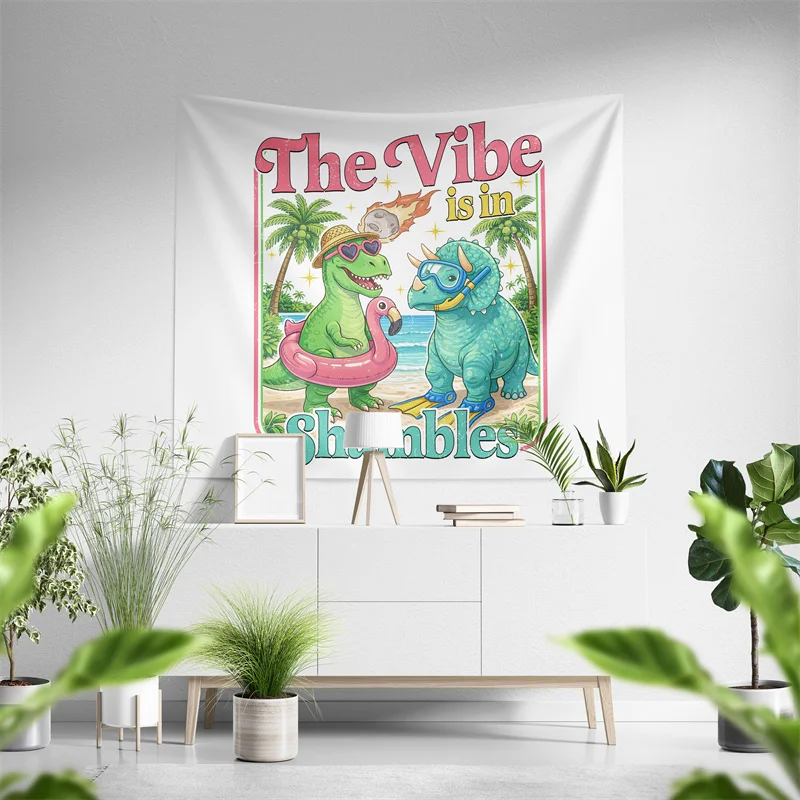 Aertemisi The Vibe Is In Shambles Funny Dinosaur Tapestry Wall Hanging for Bedroom Living Room College Dorm Decor