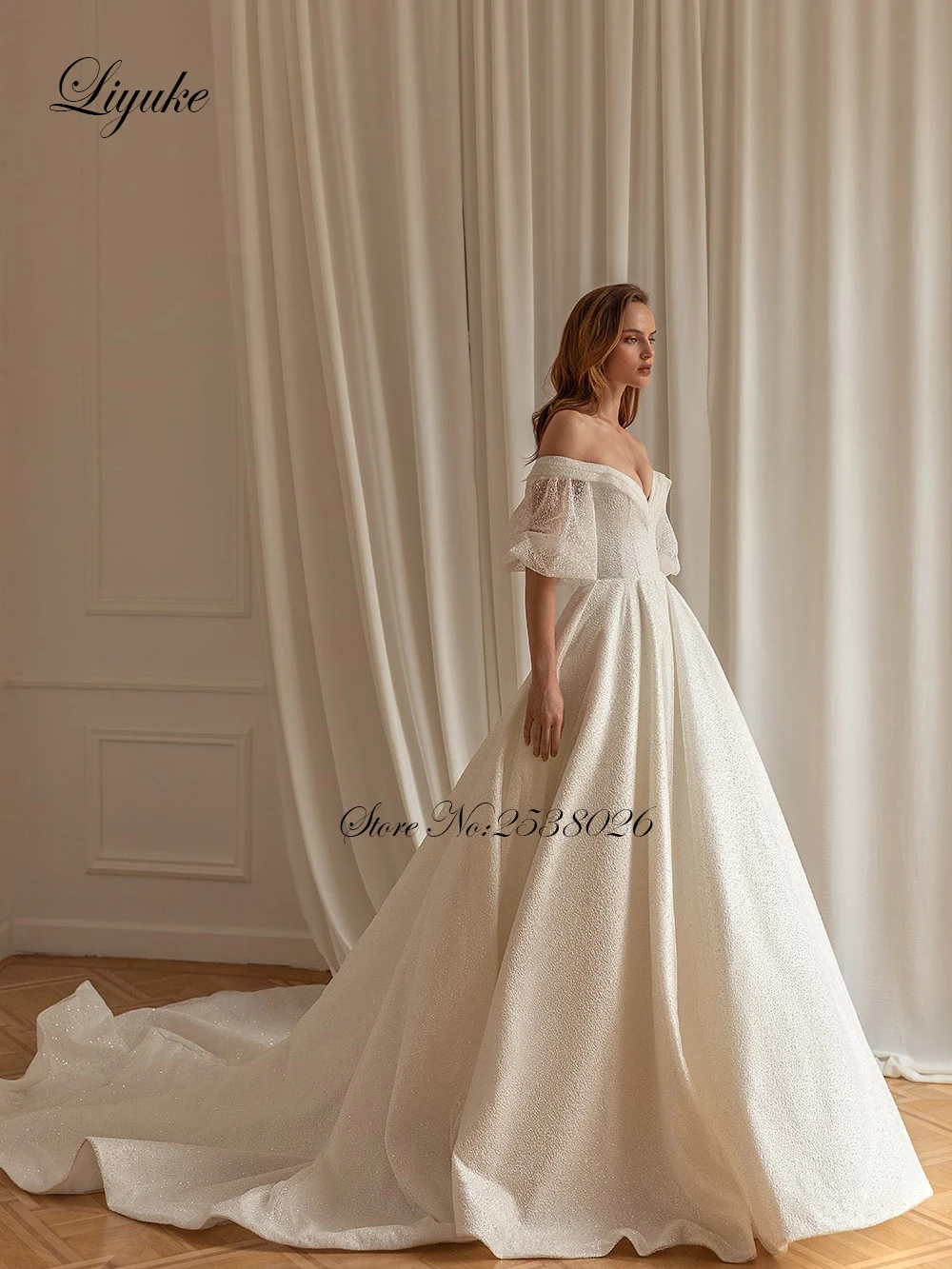 Liyuke Gorgeous Beading Lace A Line Wedding Dress Off The Shoulder Bridal Gown