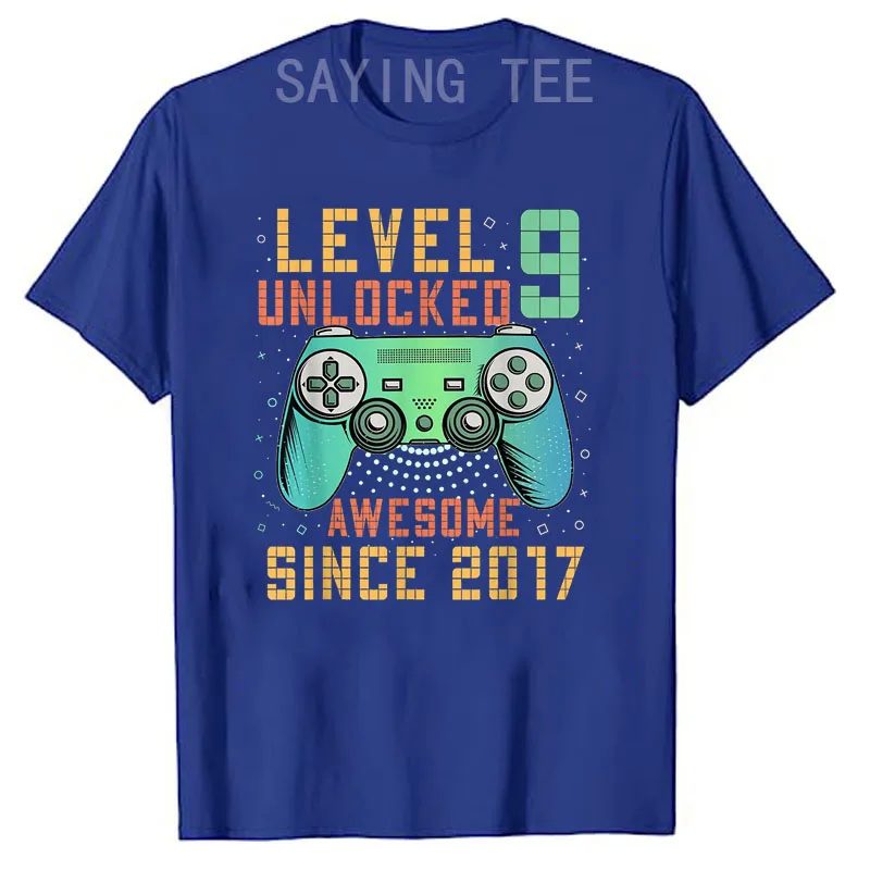 Level 9 Freigeschaltet – Fantastisch seit 2017 Gaming-T-Shirt – Geschenk zum 9. Geburtstag für 9-jährige Jungen – Gamer-T-Shirt – Coole Geschenke für Söhne zum Geburtstag – Detail 5