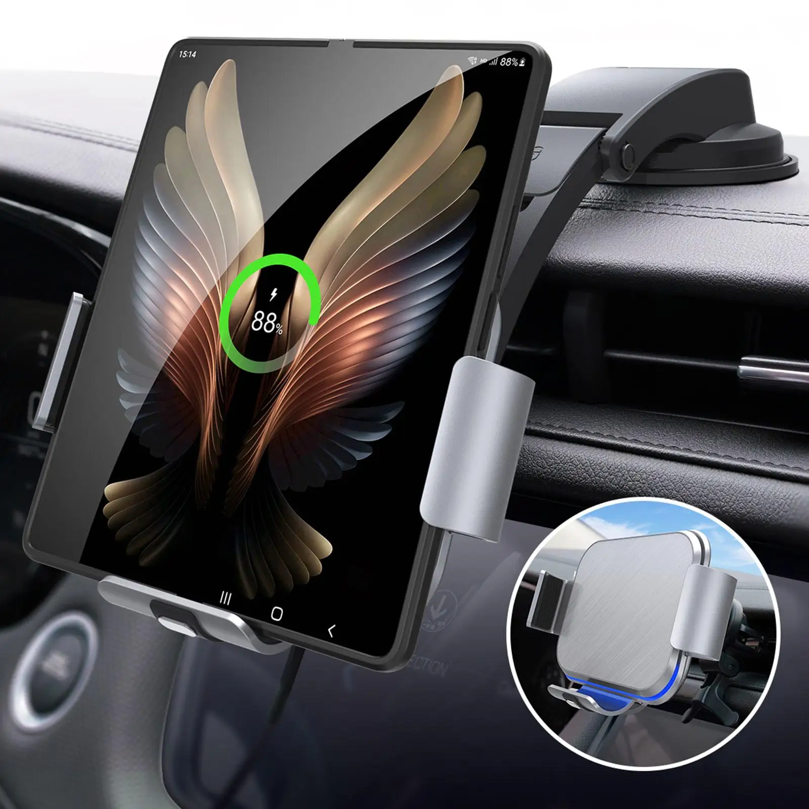 30W Car Mount Phone Holder Compatible For Samsung Galaxy Z Fold 4/3/13 Pro Max/11/12 Series Pixel 6/ S22 Ultra/S21 C2J1