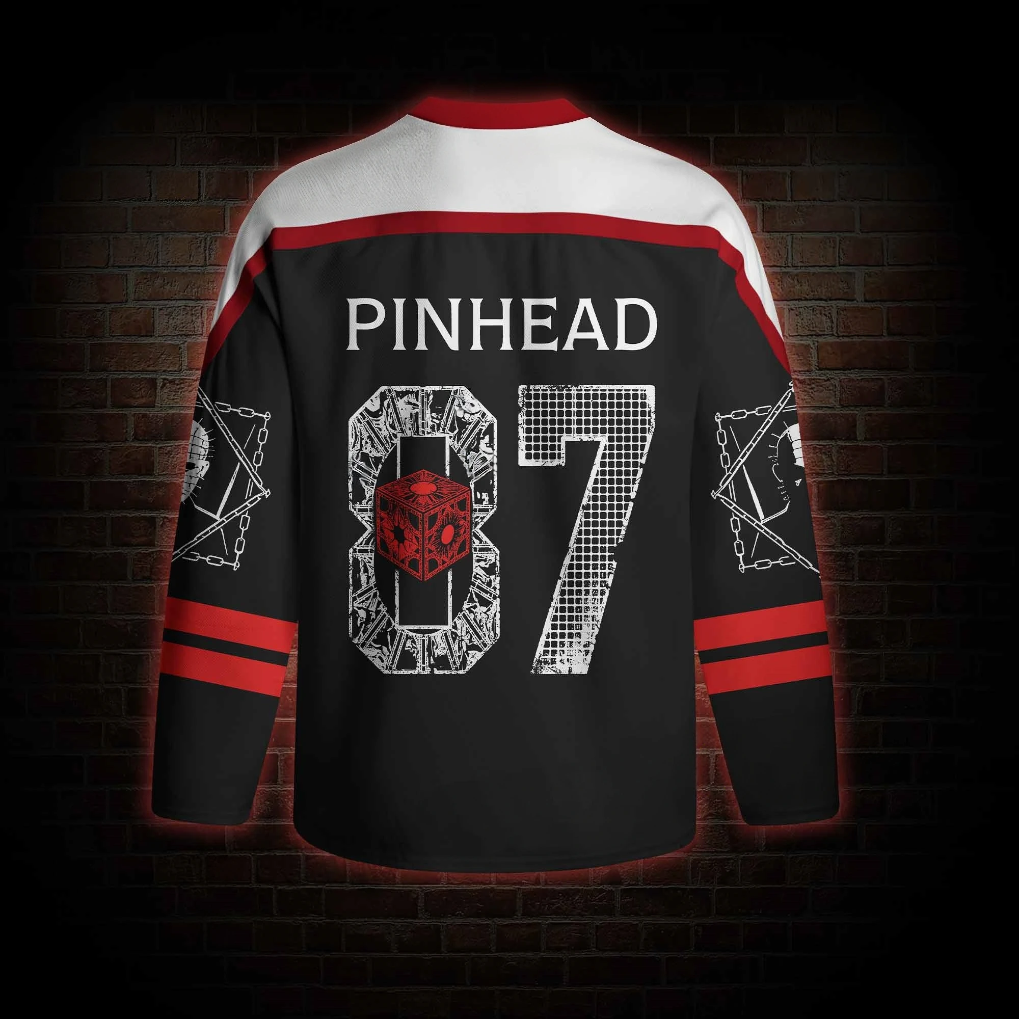 2026 Vintage Horror Skull Long Sleeve Hockey Jersey, V Neck Dark Goth Streetwear Top, Retro Halloween Monster Party Outfit