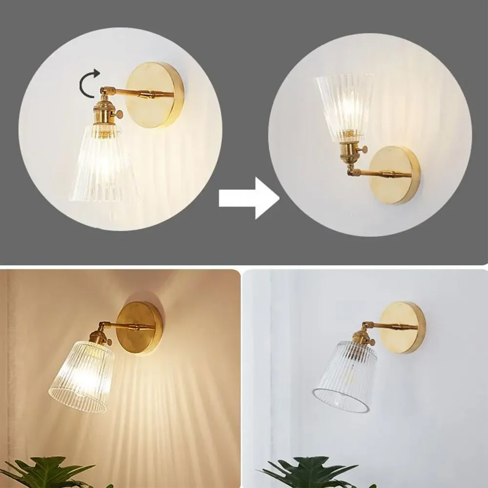 Lâmpada de parede de vidro transparente Aplique moderno Lâmpada de parede nórdica Luz de cobre Abajur transparente Retro para quarto