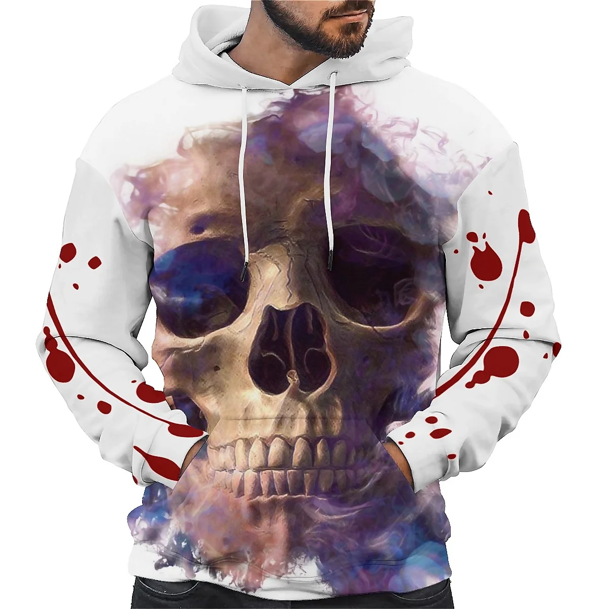 

SONSPEE Unisex fall hoodie featuring long sleeves and a 3D scary skull graphic. Combines chilling visuals with street fashion.