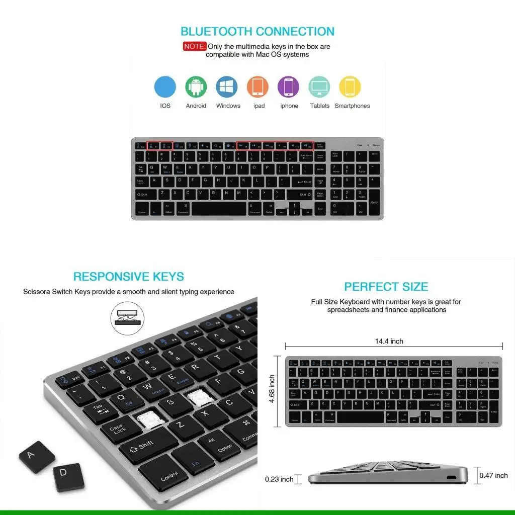 

U55C 102 Keys Universal Wireless Bluetooth-compatible Keyboard Multi Connection
