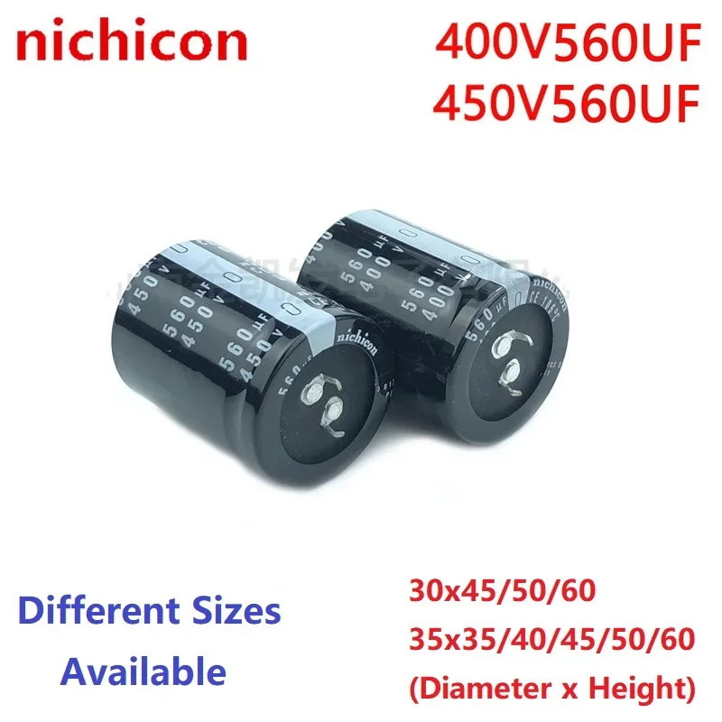 

2Pcs/Lot Nichicon 560uF 400V 560uF 450V 400v560uf 450V560UF 30x45/50/60 35x35/40/45/50/60 Snap-in PSU Capacitor