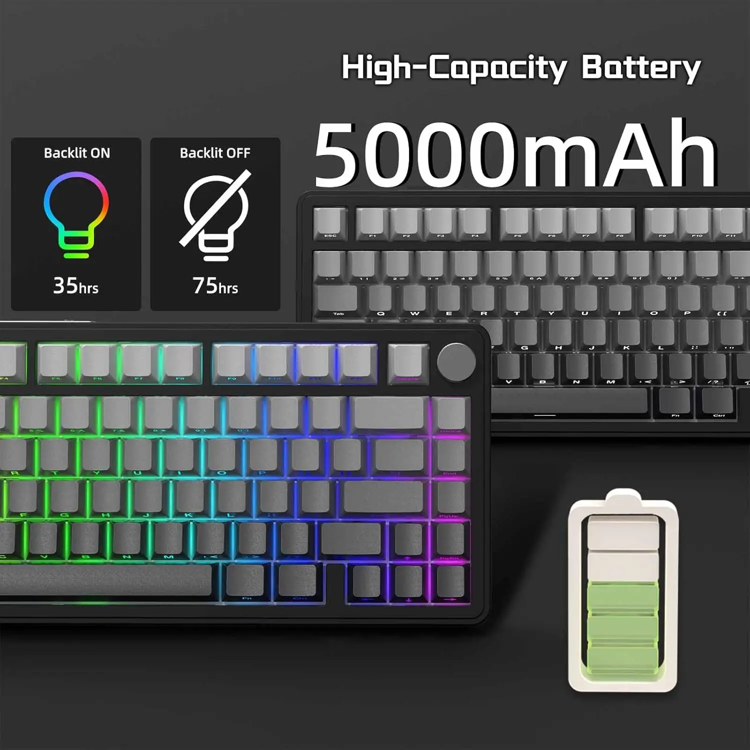 ATTACK SHARK X85 Wireless Mechanical Gaming Keyboard with Knob Hot Swappable Bluetooth 5.1/2.4Ghz/USB-C Side Print PBT Keycaps 75% Gaske