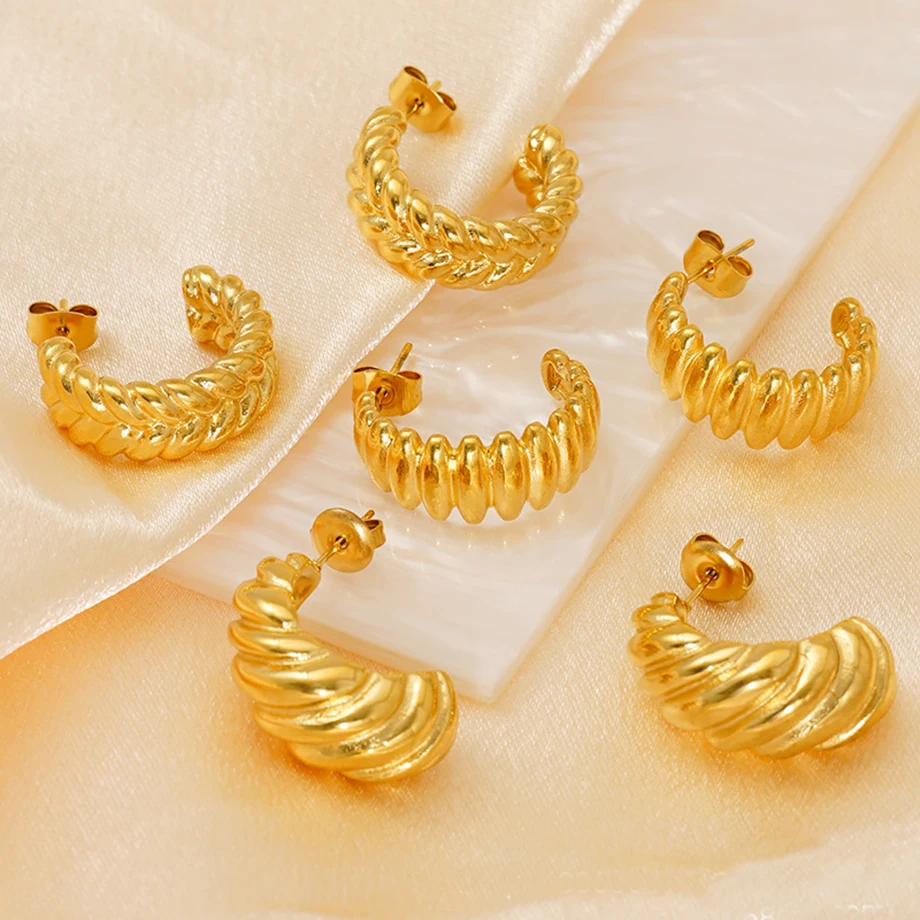 

5Pcs Fashion Jewelry Stainless Steel Gold Plated Twisted Series C- shape Stud Earrings for Women Birthday Gifts for Women