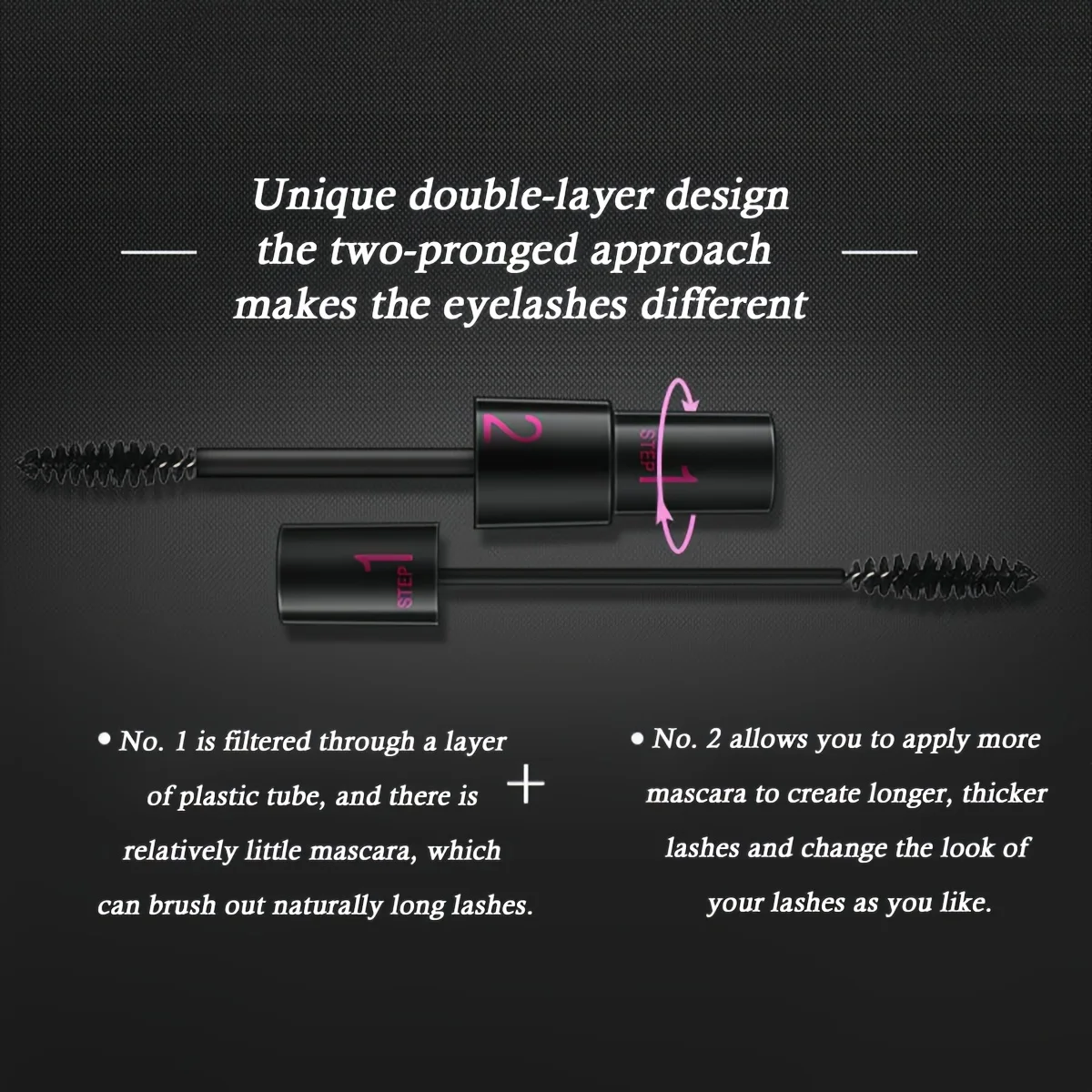 Double-ended mascara, waterproof, long-lasting and not easy to smudge, long and thick 3D mascara