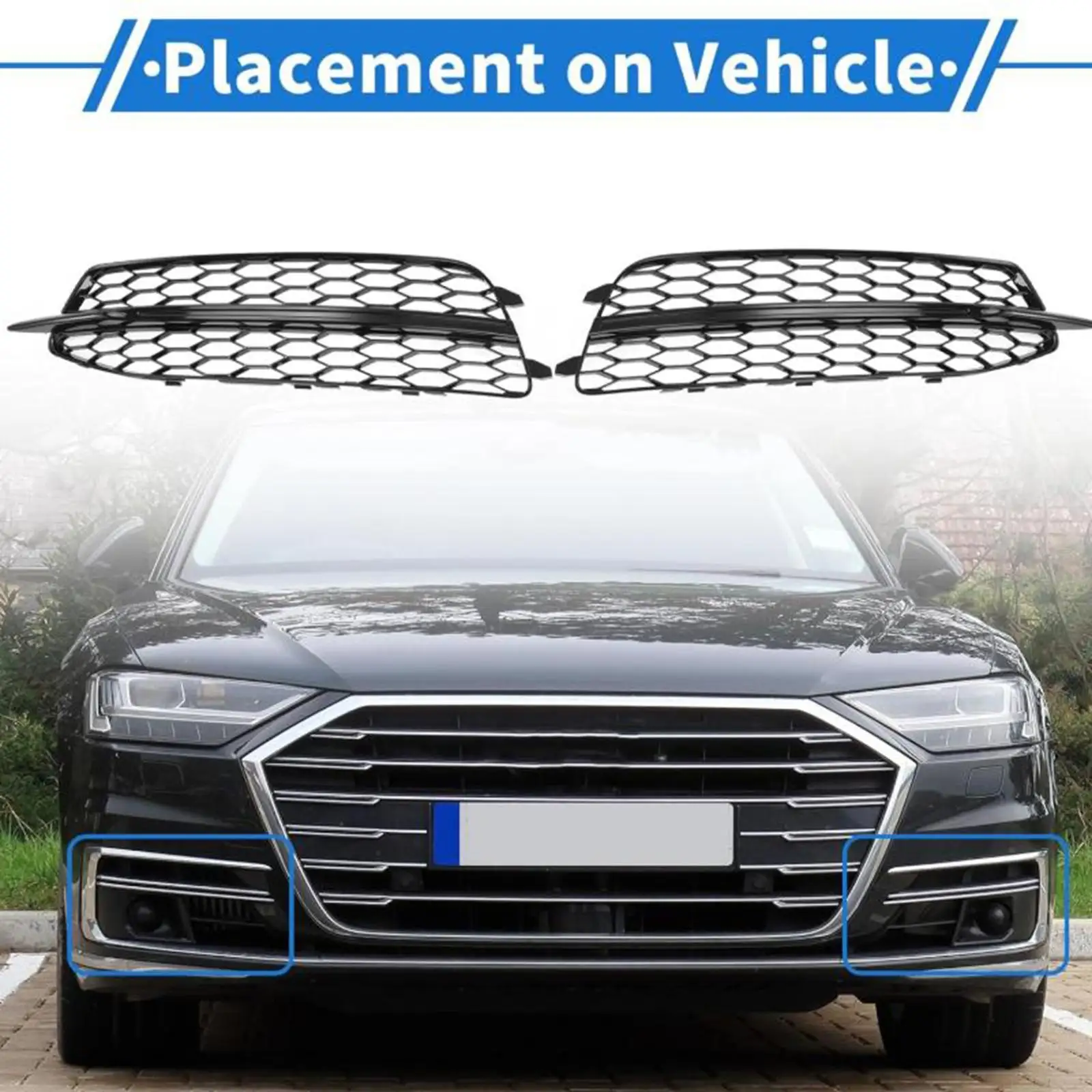 

2 Pieces Car Front Fog Light Mesh Grilles 4G0807681D Car Exterior Easy Installation Replacement for Audi Auto Accessories