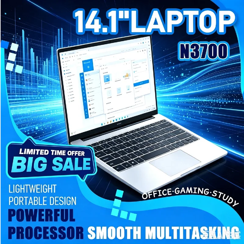 Low‑Power 14.1" Ultra‑Slim Gaming Office Laptop Intel N3700 16GB Memory 1TB/2TB SSD 1920*1080 FHD Windows 11 Notebook Computer