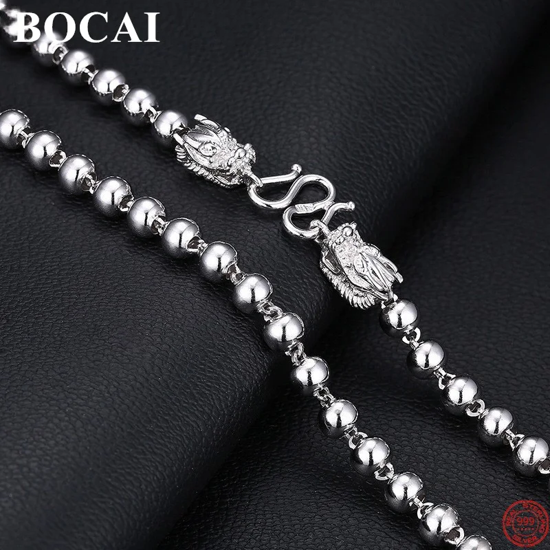 

BOCAI S999 Sterling Silver Necklace for Women Men New Fashion Double Dragon 4mm/5mm/6mm Bead-chain Pure Argentum Jewelry