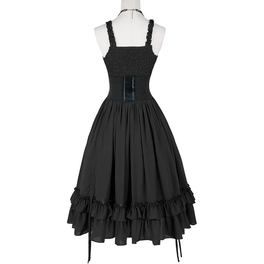 Women Gothic Dress Corset Slip Black Punk Lolita Irregular Ruffle Midi Dress Vintage Party Evening Vestidos Halloween Costume view 3