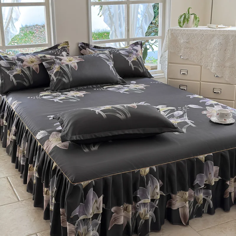 Skin-friendly Bed Skirt Flower Printed Soft High Quality jupe de lit Twin/Queen/King Size Floral Style Bed Skirts for Double Bed