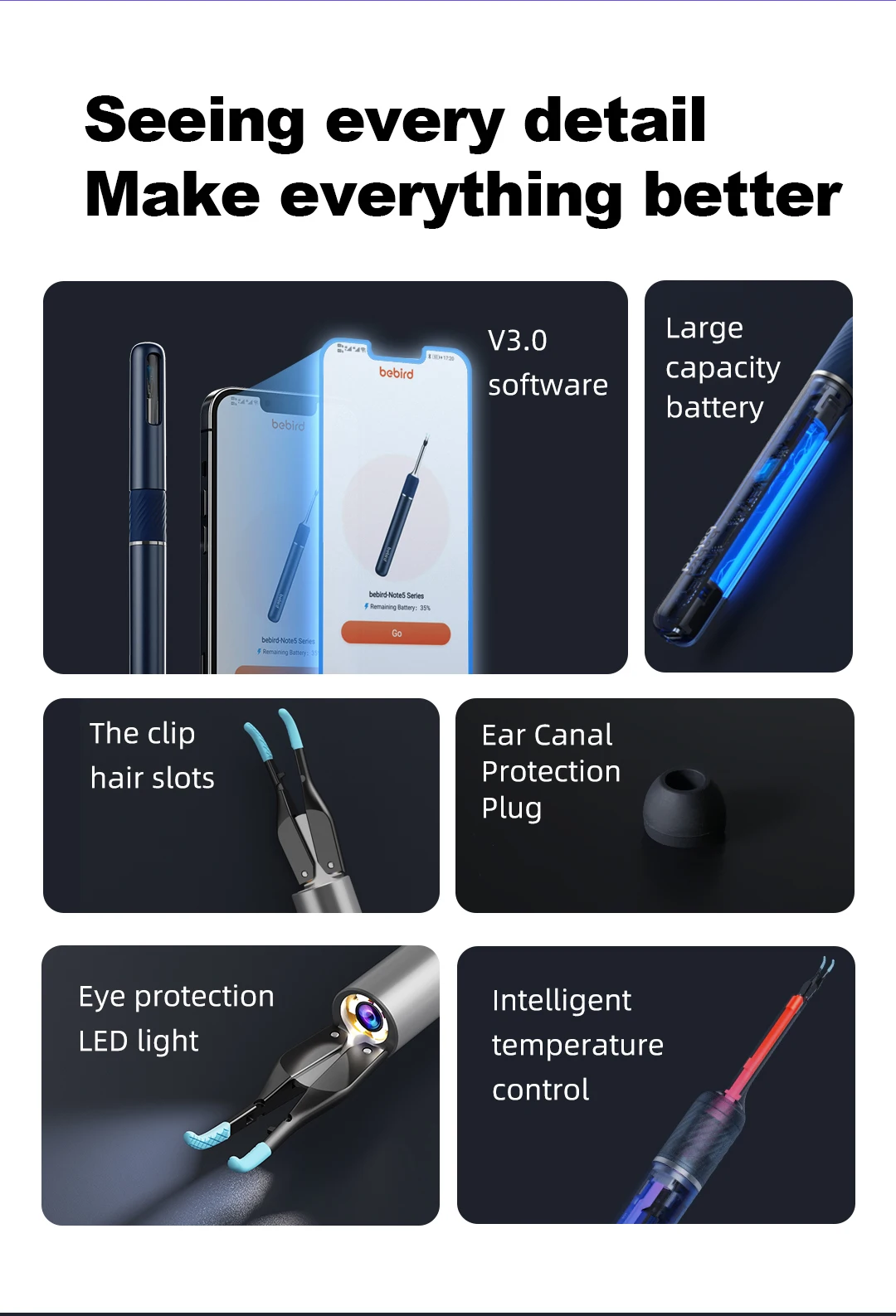 Bebird Intelligent Note5 Pro Smart Visual Ear Sticks Endoscope Tweezers 1000W Precision Earpick Mini Camera Otoscope Health Care