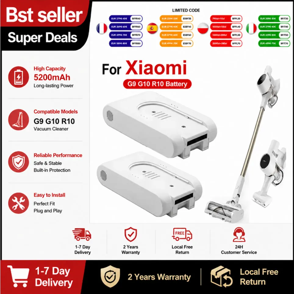 PL Lokales Lager 100% Neu 25,2V 4000mAh 18650 Li-Ionen-Ersatzakku für Xiaomi Mijia Dreame G9 G10 Kabelloser Staubsauger Ersatzteile