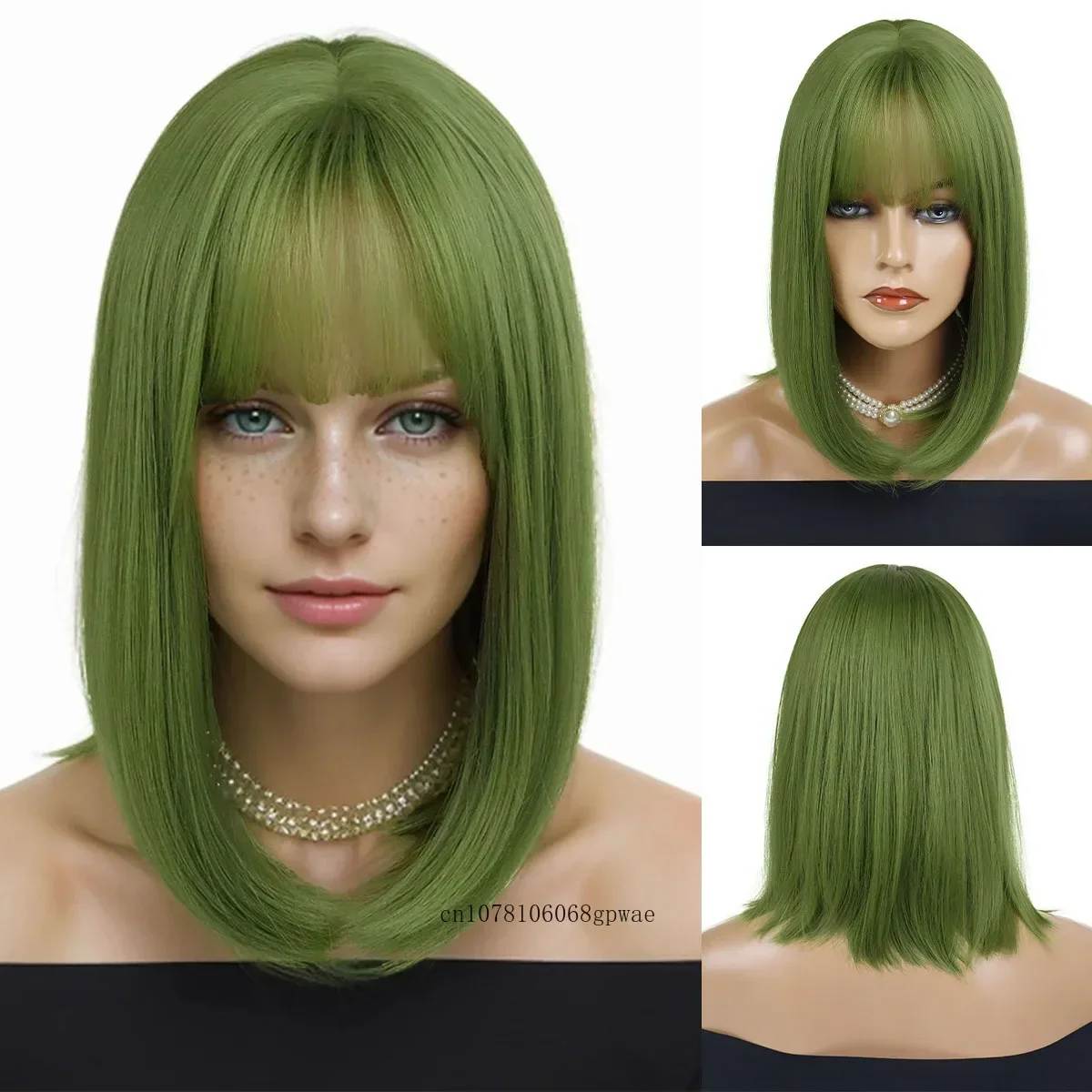 

Synthetic Green Wig with Bangs for Women Cosplay Lolita Wig Halloween Short Bob Wigs Breathable Straight Hair Heat Resistant