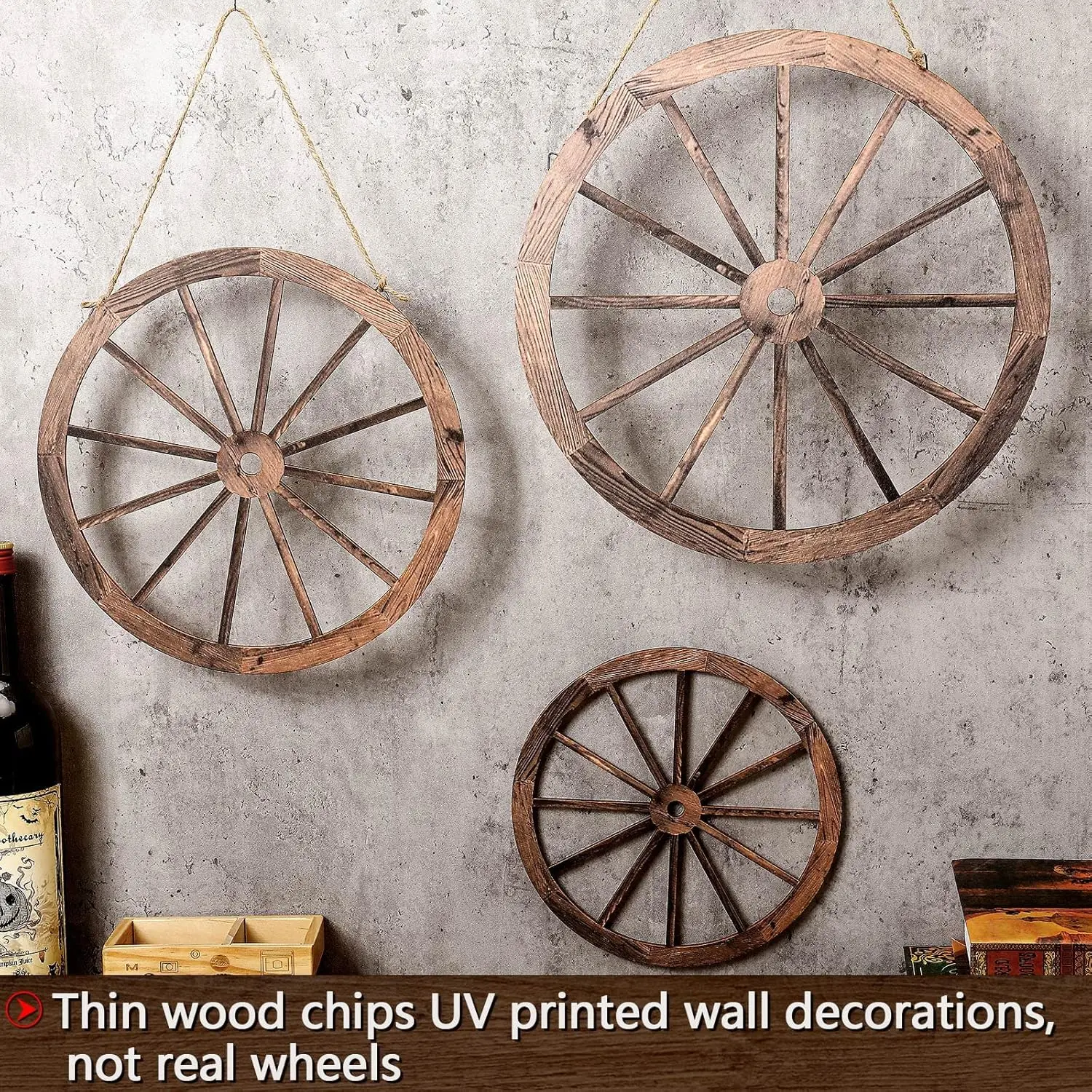 3 Pcs Wooden Wagon Wheel Decor Western Cowboy Party Decorations Vintage Rustic Wagon Wheels Rustic Yard Hanging