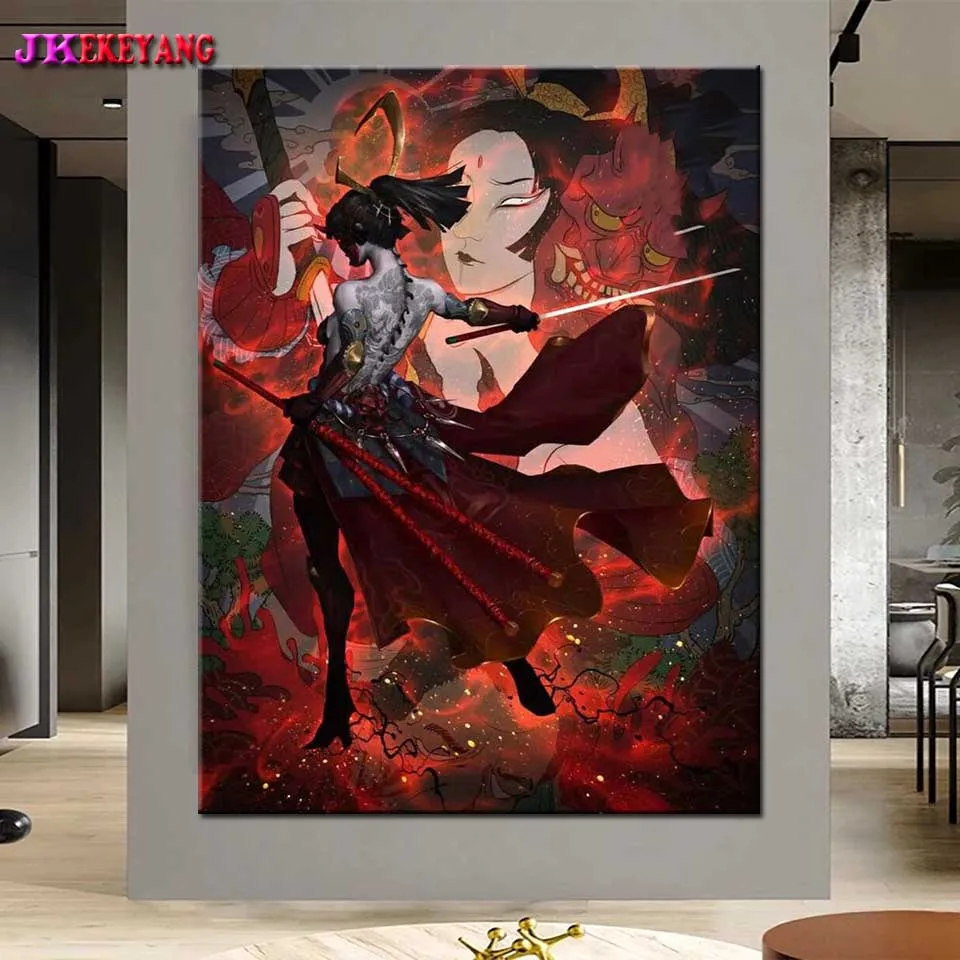 Japanese beauty Diamond Mosaic 5D Diamond Painting Rhinestone Art Japanese Samurai Style Cross Stitch Home Decor Y4860