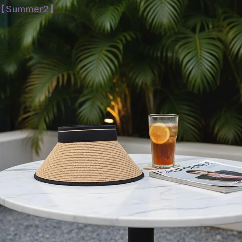 【Xia2】2026 Summer Casual Empty Top Sun Hat For Women Girls Foldable UV Protection Beach Hat Brim Sunshade Visor Cap{S}