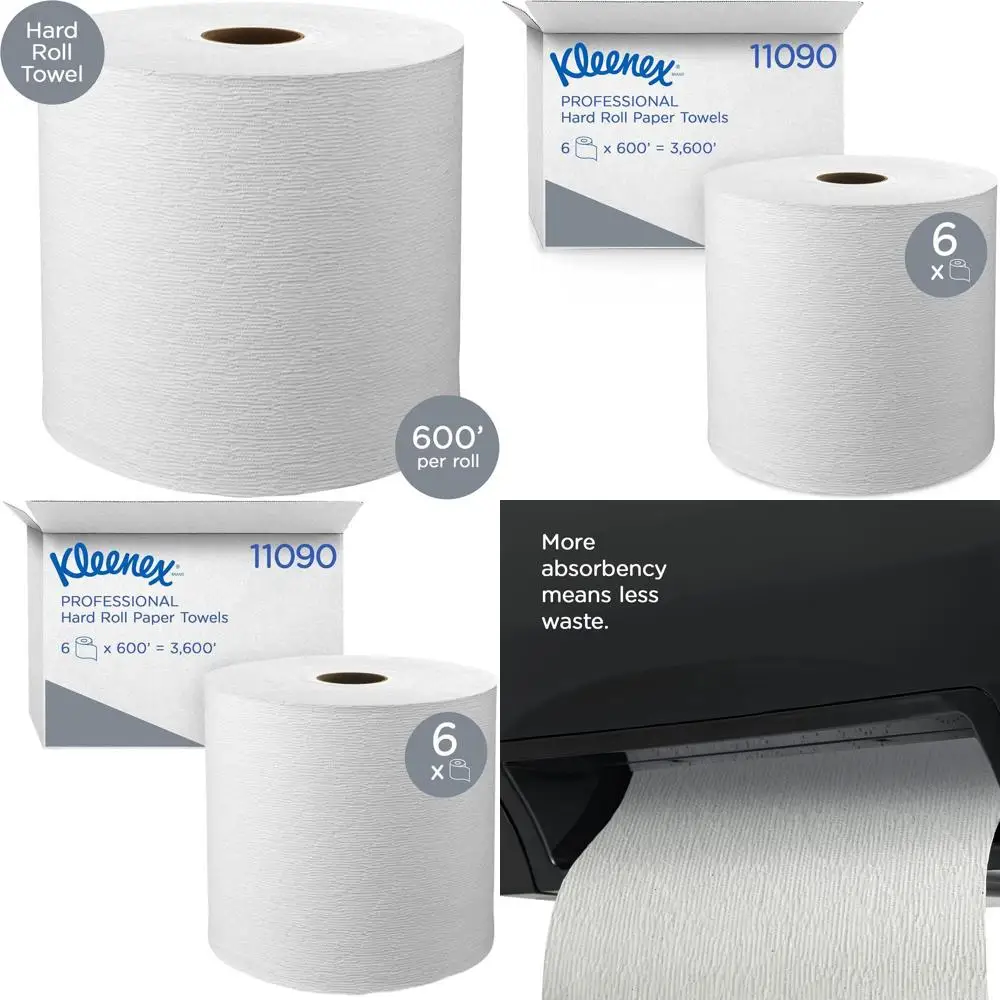 

Premium Absorbent Hard Roll Paper Towels, Bulk Pack (6 Rolls, 600 Sheets Each, 3600 Sheets Total)