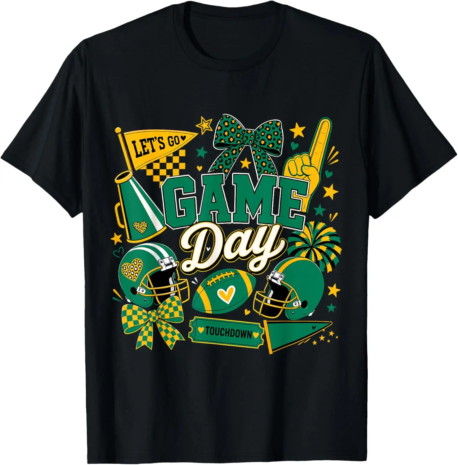 Game Day Football Season Green & Gold Yellow Kids Women Men T-Shirt
