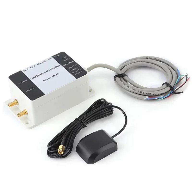 AR-12 Dual Channel Electronics AIS Receiver W/ GPS Antenna GPS USB Yacht Steamship NMEA Port Navigator for Marine Boat