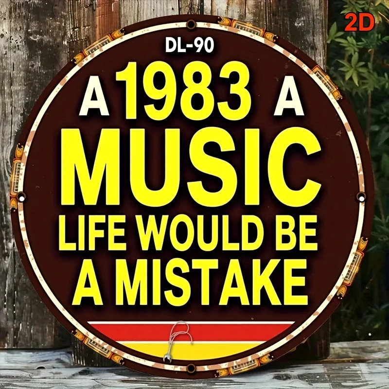 This 8X8 Inch Round Aluminum Sign Features a Nostalgic Decorative Plaque Related to '1983 Retro Music.' This Vintage Music