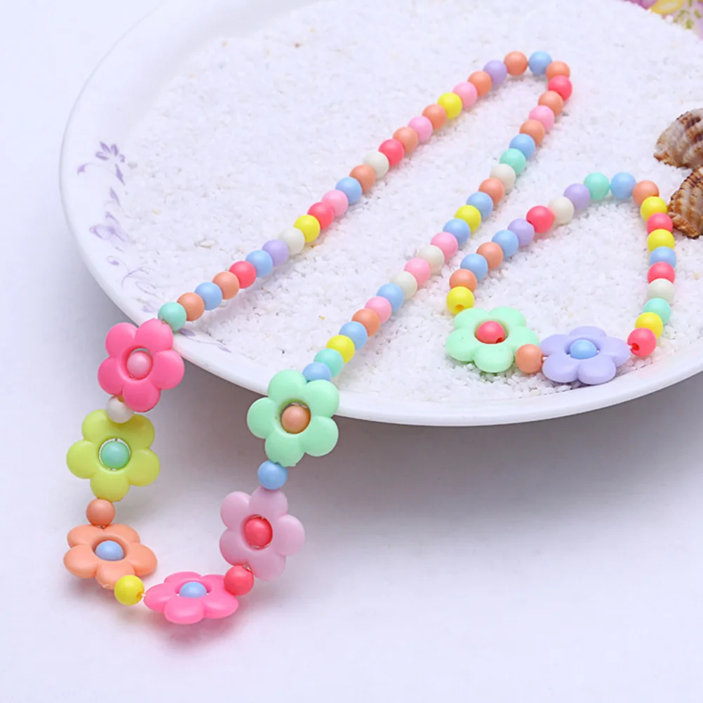 3 set Children Jewelry Set Resin Flower Beaded Necklace Bracelet For Kids Girls Party Birthday Christmas Gift Accessories