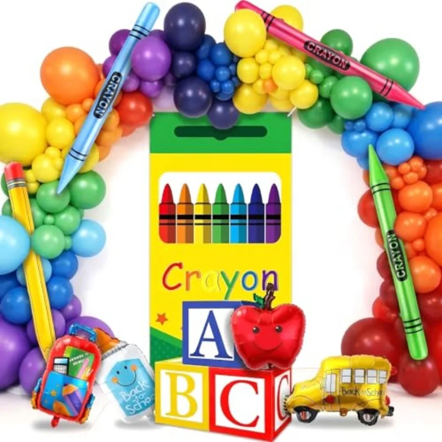

Back to Balloon Garland Arch Kit ABC Party Favor with Giant Pencil Balloons bag Apple Foil Balloons Backdrop for First Day of C