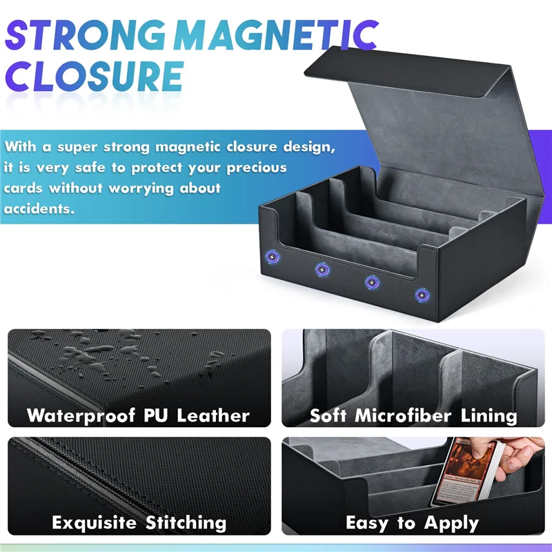

ABZZ-1800+ PU Card Deck Case Magnetic Closure Card Box Card Deck Case For Magnetic Game Cards Black