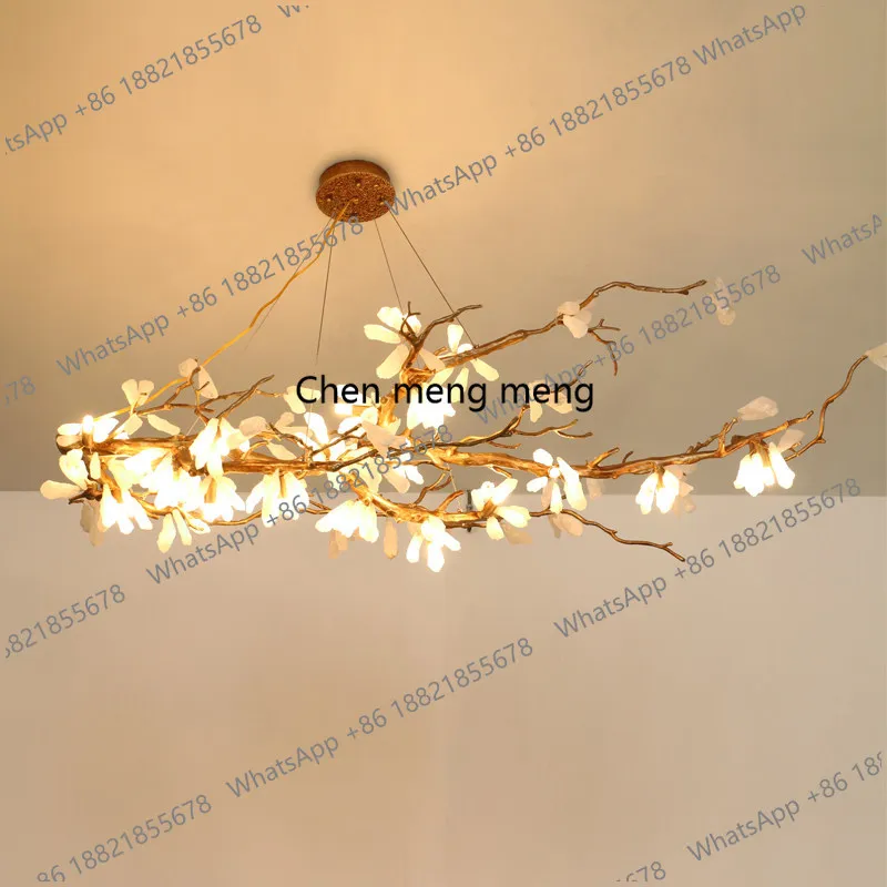 

Postmodern villa duplex building creative luxury all copper branch lamp light luxury living room crystal stone chandelier