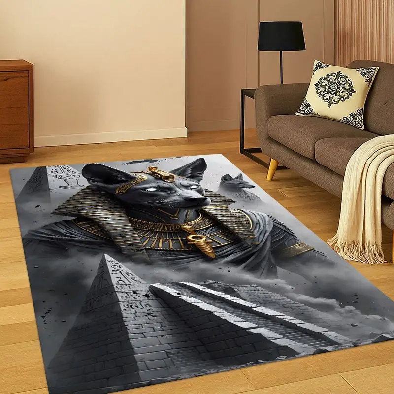 Ancient Egypt Death Anubis Pharaoh Cartoon Carpet Rug for Bedroom Living Room Sofa Playroom Doormat Home Decor,Area Rug Non-slip