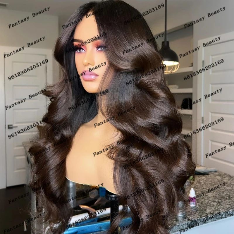 

Brazilian Remy Human Hair #2 Darkest Brown 360 Lace Frontal Wigs for Black Women Long Wavy Natural Real Look 13x6 Lace Front Wig