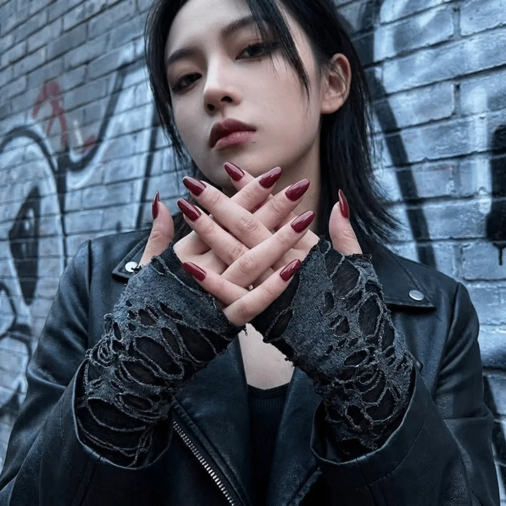 Fashion Gothic Style Fingerless Gloves Hollow Out Tear Punk Gloves Breathable Beggar Halloween Ripped Gloves Party