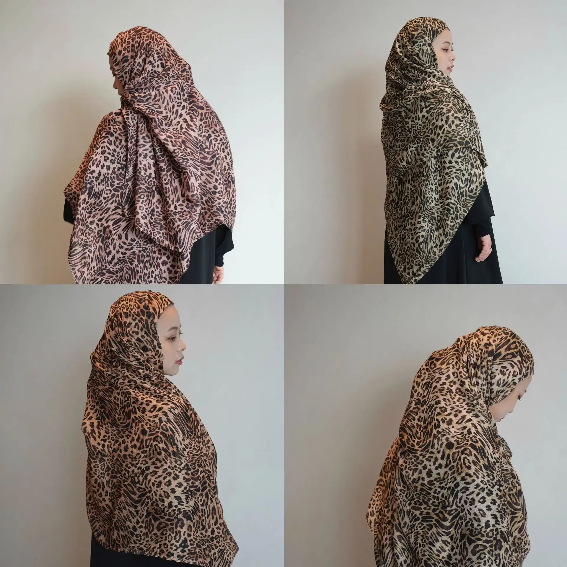 200*90cm Leopard Print Hijab Modal Cotton Hijabs for Women Viscose Scarf Double Needle Wide Edge Head Scarf Headwraps for Women