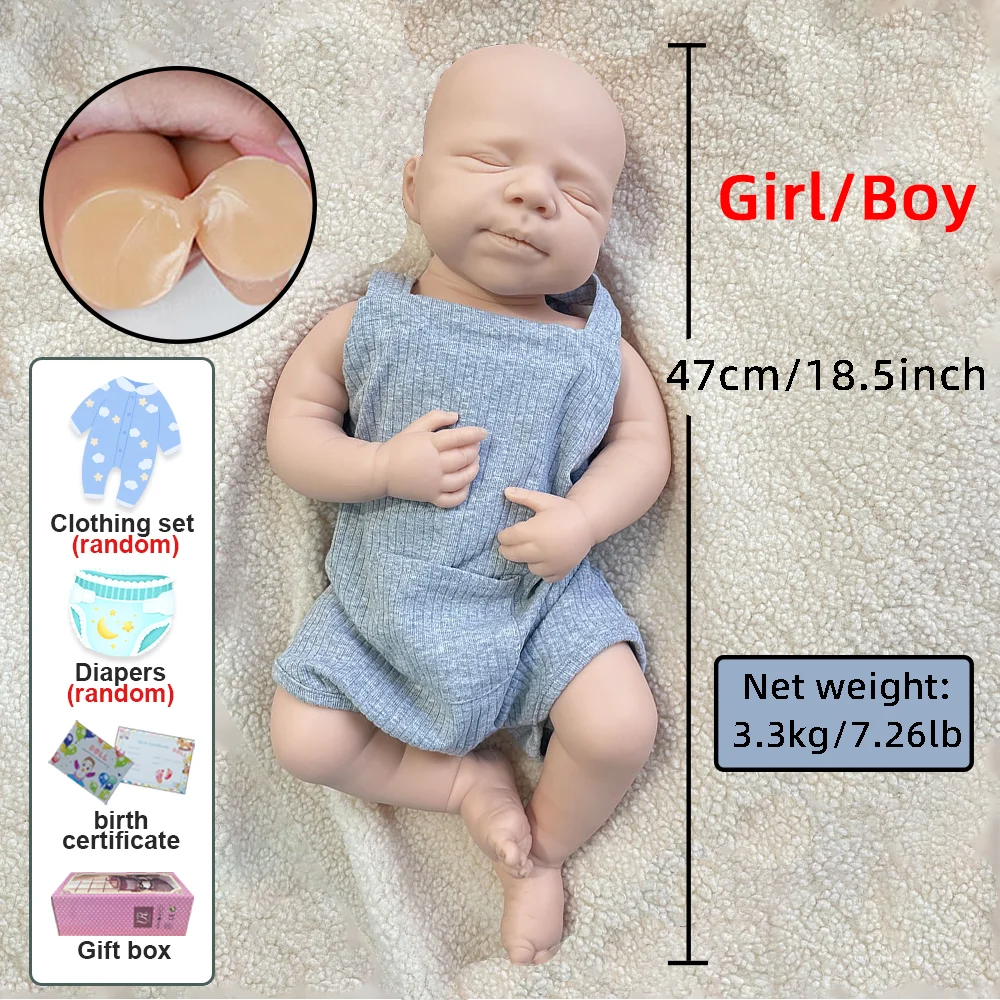 Painted Handmade Fake Newborn Baby Boy Girl Toys Collectibles for Kids Parents Artist 46cm Soft Full Body Silicone Reborn Doll