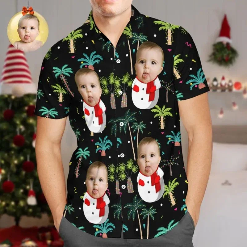 DIY Christmas Gift Unisex Top Cute Santa Roleplay Photos Custom Patterned Shirt Custom Profile Picture Men's Shirt