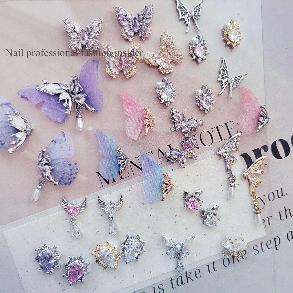 5 PCS Mesh big butterfly with zircon diamond pendant nail decoration fairy crystal celebrity nail art jewelry