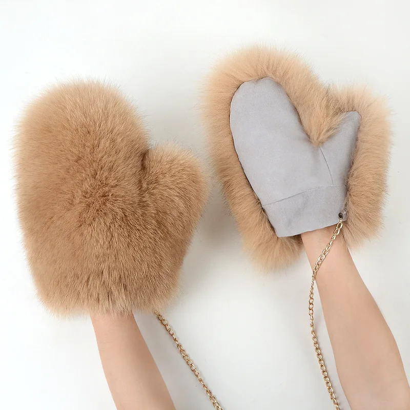 Hot Sale Winter Women Natural Real Fox Fur Gloves Warm 100% Genuine Fox Fur Mittens Girl Fashion Luxury Real Fox Fur Glove