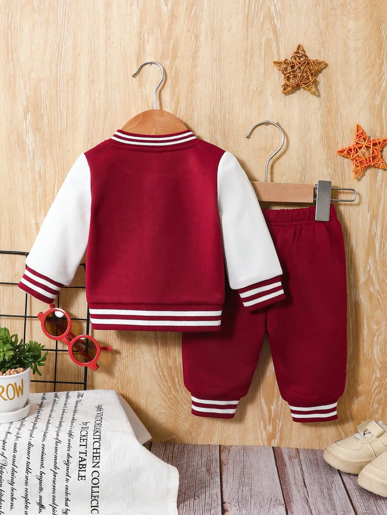 Cool Little Boys Letter Print Baseball Jacket Outfit Toddler Daily Playwear Suit