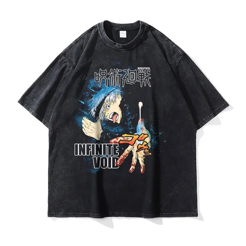 Anime jujutsu Kaisen T-shirt vintage washed Gojo Saturo T shirts oversized getou Suguru Sukuna Mahato Toji manga tops Tees man