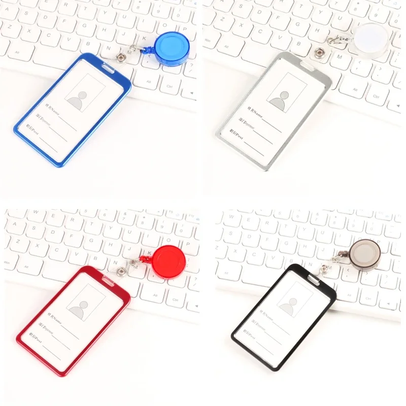 Aluminium Alloy ID Tag Name Badges Holder Work Pass Card Cover Sleeve Working Permit Sleeve with Retractable Plastic Badge Reel