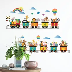 Cute Arabic Numeral Animals Train Wall Stickers for Kids room Children Bedroom Nursery Home Decor Kindergarten PVC Wall Decals