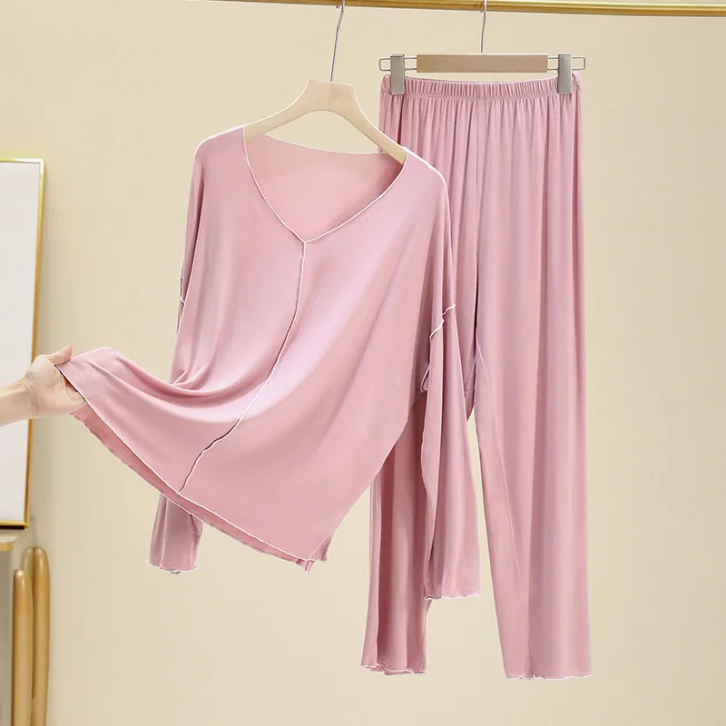Modal Sleepwear Set Women\'s Spring Summer Loose Casual V-neck Home Clothes Set plus Size Thin Two-piece Cotton Pyjamas