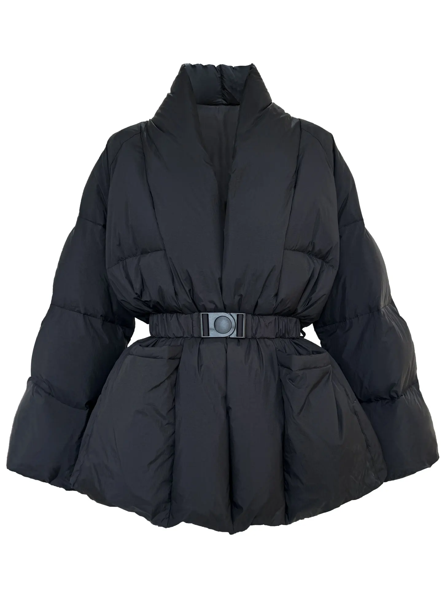 Winter V-neck warm fluffy down coat female bread style down parkas was thin catwalk style down jackets with belt wy1901