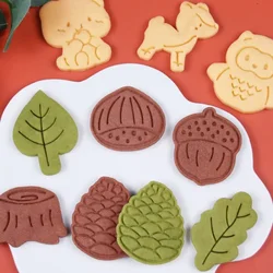 Forest Animal Shape Cookie Cutter Cute Squirrel Owl Leaf 3D Hand Pressure Embossed Fondant Biscuit Mould Kitchen Accessories