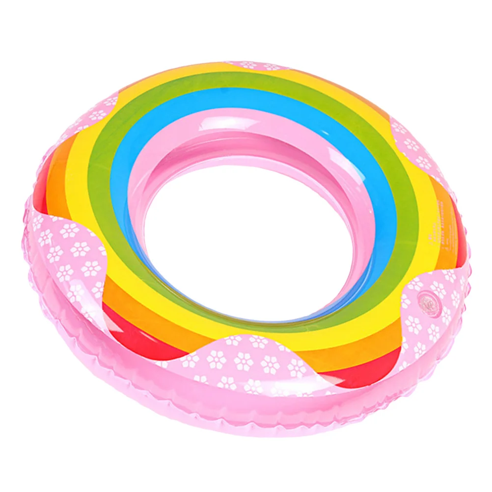 Надувное кольцо для плавания, 90 см, утолщенный Радужный дизайн, поплавок из ПВХ для летних водных развлечений, безопасное обучение плаванию