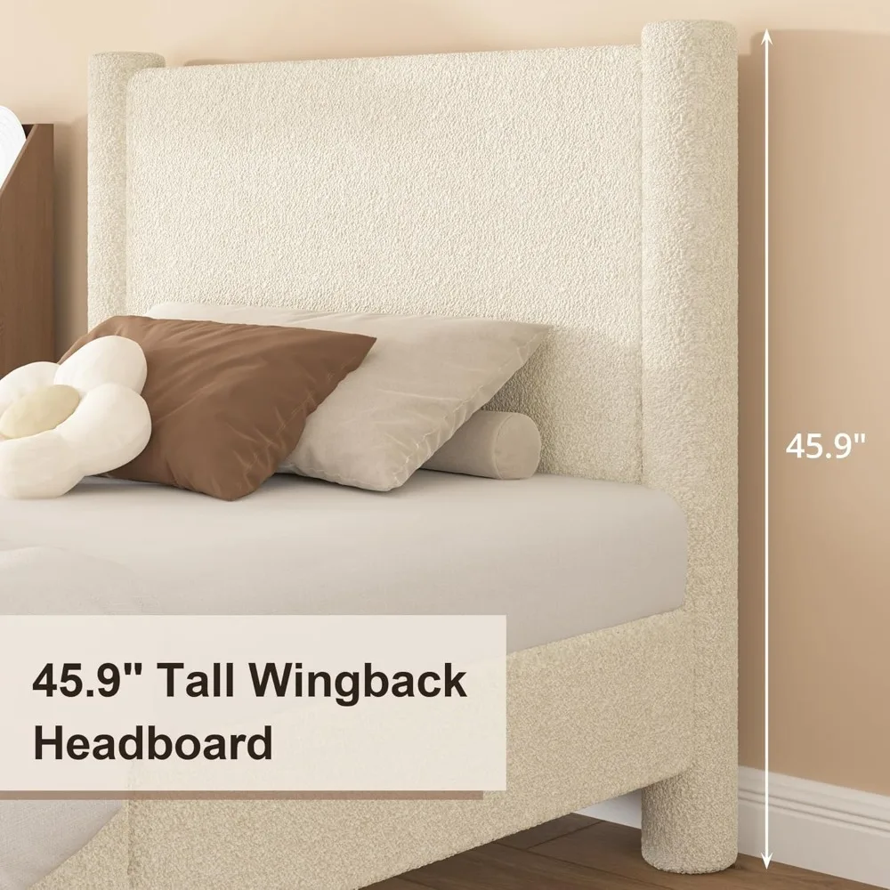 إطار سرير منجد بحجم كوين مع لوح أمامي ولوح قدم مدمج، زوايا مستديرة، لا حاجة إلى صندوق زنبركي #4