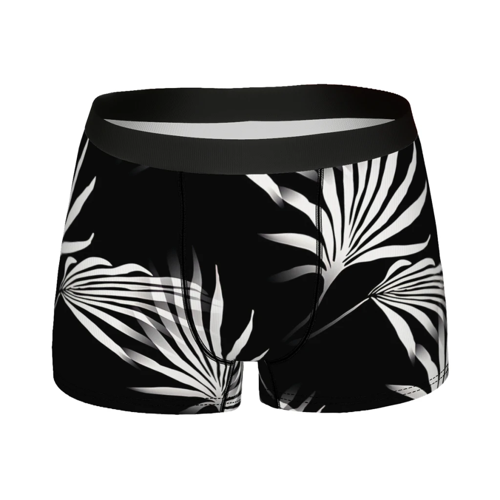 

Tropical Palm Fronds Leaf Print Black and White Underpants Homme Panties Men's Underwear Sexy Shorts Boxer Briefs