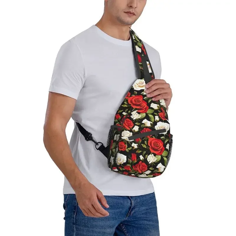 Beautiful Roses Pattern Sling Chest Bag Customized Floral Flower Shoulder Crossbody Backpack for Men Traveling Daypack